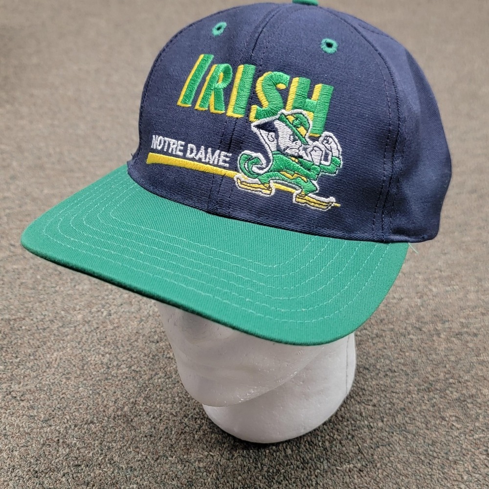 Vintage 90s Notre Dame Fighting Irish Hat Cap Snapback Blue Green NCAA Football